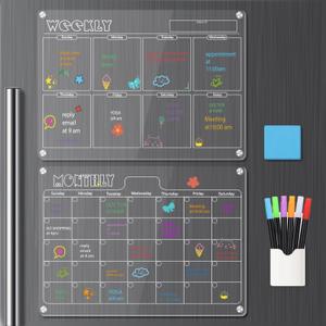 Hivillexun 16.5"x12" Clear Acrylic Magnetic Dry Erase Calendar Board with Monthly & Weekly Planner, 6 Markers & Large Eraser for Fridge, Office, Home (White)