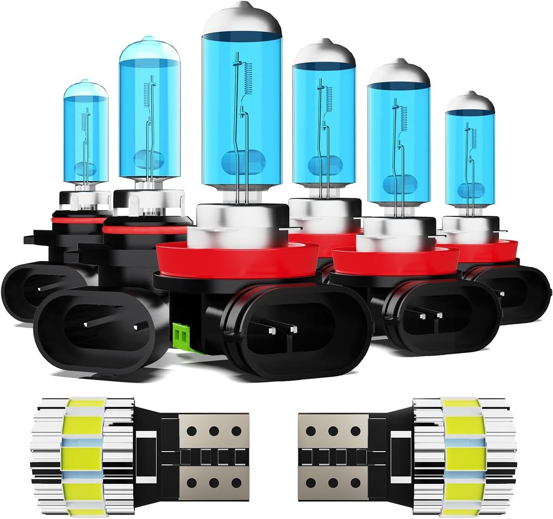 Light Bulbs Fit For Ford Fiesta 2011-2013, High Performance Halogen Headlight Bulb And License Plate Lights Combo, 9005 H11 H11 High Low Beam Fog Lights, 6000K White Light, Pack of 8