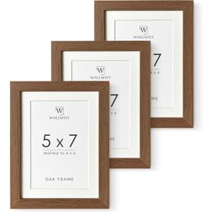 5x7 Picture Frame, Solid Oak Wood 5 x 7 Photo Frame with Mat to 4x6(Openning Size is 3.5x5.5), 7x5 Picture Frames for Wall and Tabletop Display, Natural Oak 5x7 Frame, (Walnut Set of 3)