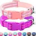 azuza 2 Pack Neoprene Padded Dog Collar for Medium Dogs, Reflective Dog Collar with ID Tag Ring, Adjustable Safe and Comfy Dog Collars,Purple/Pink,M