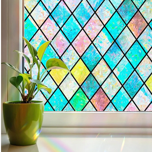 Linarun Stained Glass Window Film Rainbow Window Privacy Film 3D Decorative Static Cling Door Glass Decals Non Adhesive Removable for Home Office 90x200cm