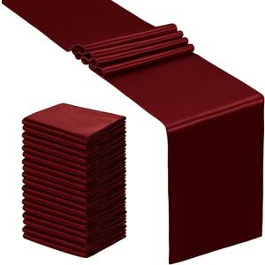 SiinvdaBZX 24 Pcs Burgundy Satin Table Runner 12 x 108 inches Long, Bright Smooth Satin Wedding Table Runner Decorations for Birthday Parties, Buffet, Banquets, Graduations, Engagements