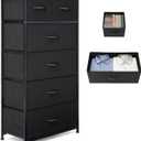 Fabric Dresser for Bedroom, Tall Skinny Dresser with 6 Drawers, Storage Organizer Tower, Steel Frame Wooden Top for Closet, Living Room, Hallway, Nursery(Black)