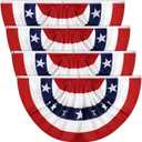 American Bunting Flags Outdoor 3x6 FT, 4th of July Pleated Large Fan Flags, USA Patriotic Banner Decorations for Outside Porch Door Yard Garden, Red White and Blue Decor, 4 Pack