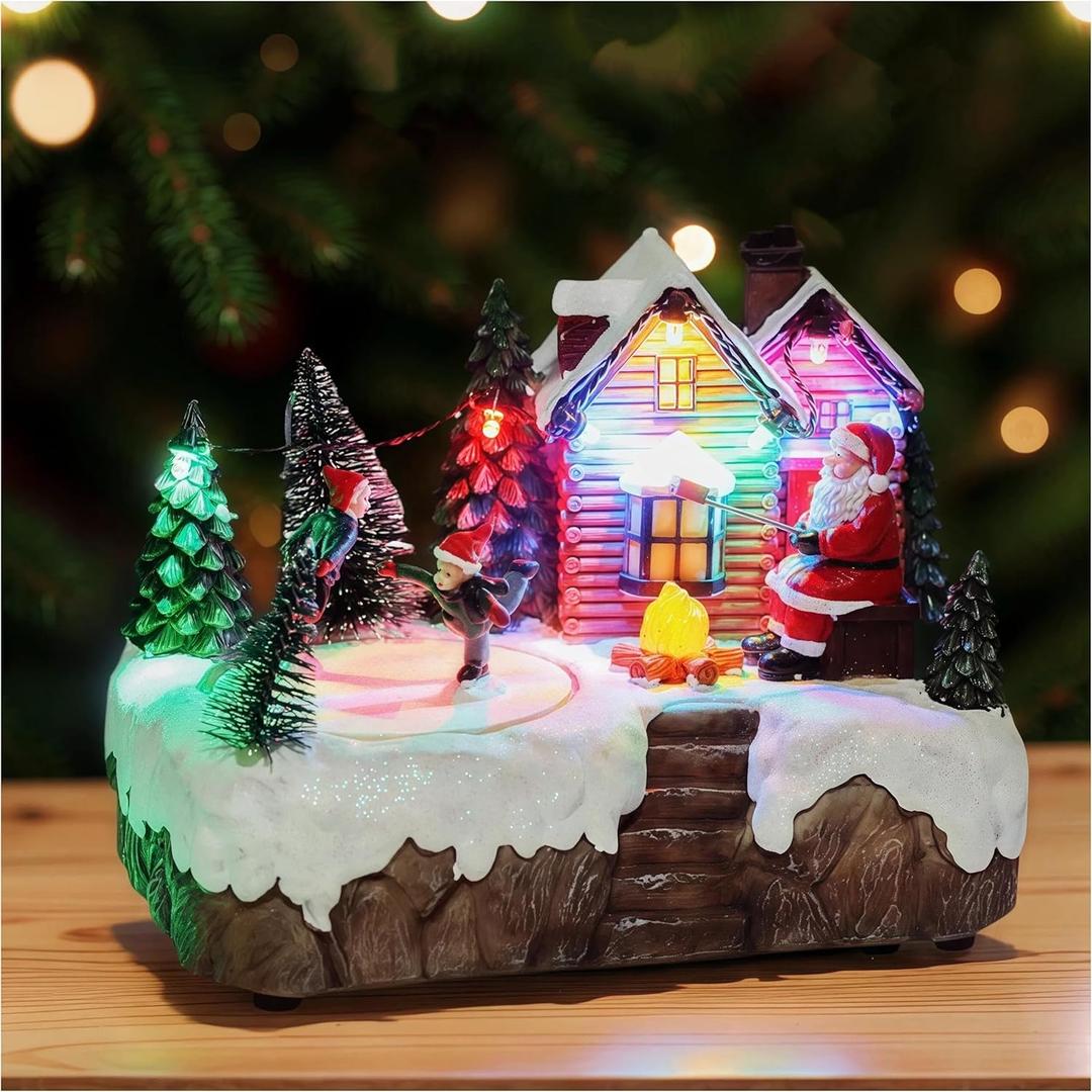 Giftgarden Christmas Village with Santa and Musical Ice Skating, Lighted Indoor Christmas Centerpiece Decor