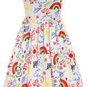 OBEEII Toddler Girls Back to School Dress Kindergarten First Day of School Outfit Sleeveless Pencil Print Ruffle Casual Dress (White)