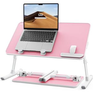 SAIJI Height & Angle Adjustable Laptop Stand for Bed, Lap Desk Bed Tray Table, Light Weight Foldable Portable Laptop Table for Couch Sofa Chair Floor Desk for Adults, Kids (Pink) (20.5 x 11.8 In)