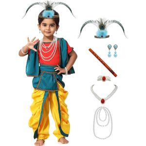 Ezuwail Lord Krishna Costume for Baby Boy Janmashtami, Krishnaleela & Kanha Dress Kids with Dhoti Set (Yellow)