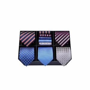 Men's Necktie Collections, Lot 5 PCS Classic Men's Silk Tie Set Necktie & Pocket Square with Gift Box