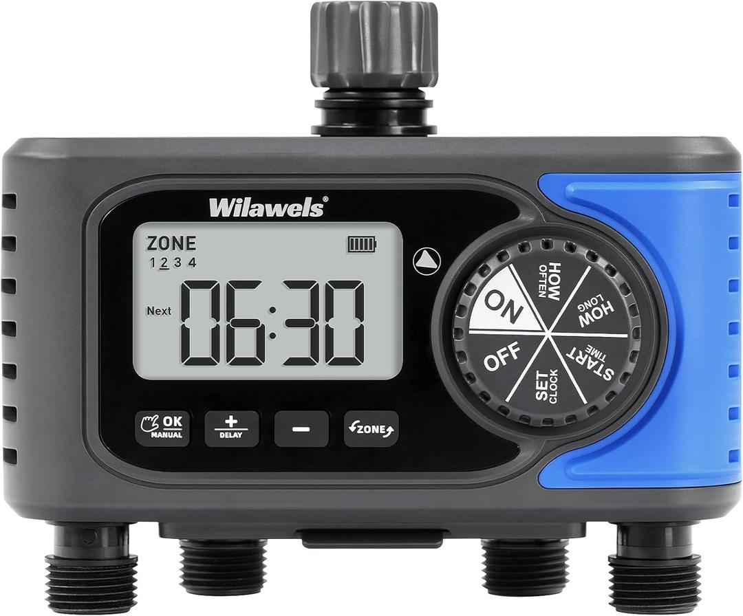 4 Zone Sprinkler Timer, Smart Water Timer for Garden Hose, 4 Outlets Digital Hose Faucet Watering, Automatic Irrigation System/Rain Delay/Manual Watering for Lawn, Yard, Drip Irrigation