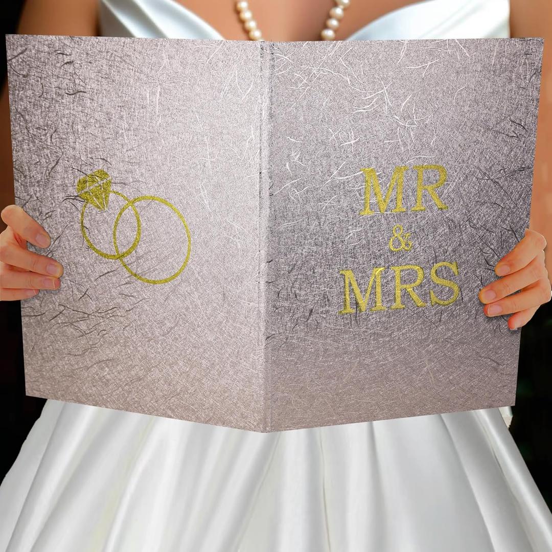 Large Wedding Card, MR and MRS Bridal Shower Card, Engagement Congratulations Cards, Wedding Guest Book for Decorations (Pink)