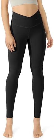 ODODOS Women's Cross Waist Yoga Leggings with Inner Pocket, 23"/25"/28" Gathered Crossover Workout Yoga Pants XS