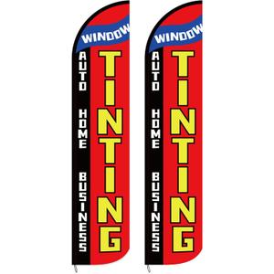 2 Pcs Window Tinting Auto Home Business Flag Feather Banner 2.5 x 12 ft Windless Swooper King Sized Banner Flag Kit Sign for Marketing Business Weatherproof Outdoor Advertising Sign No Stake Included