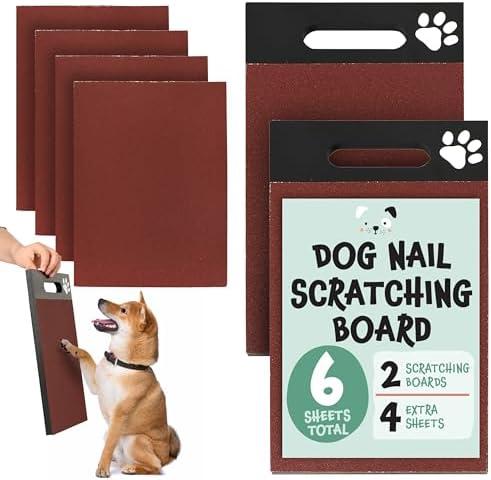 Evergreen Pet Supplies [6 Pads] Scratch Pad for Dogs - 2-Sided Medium & Coarse Sandpaper Dog Scratch Pad for Nails w/Extra Sheets - w/Handle - Dog Scratch Board for Nails