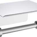 APLusee Toilet Paper Holder with Phone Shelf Polished Chrome, SUS 304 Stainless Steel Bathroom Accessories Tissue Roll Dispenser Storage Wall Mounted (Single Rod)