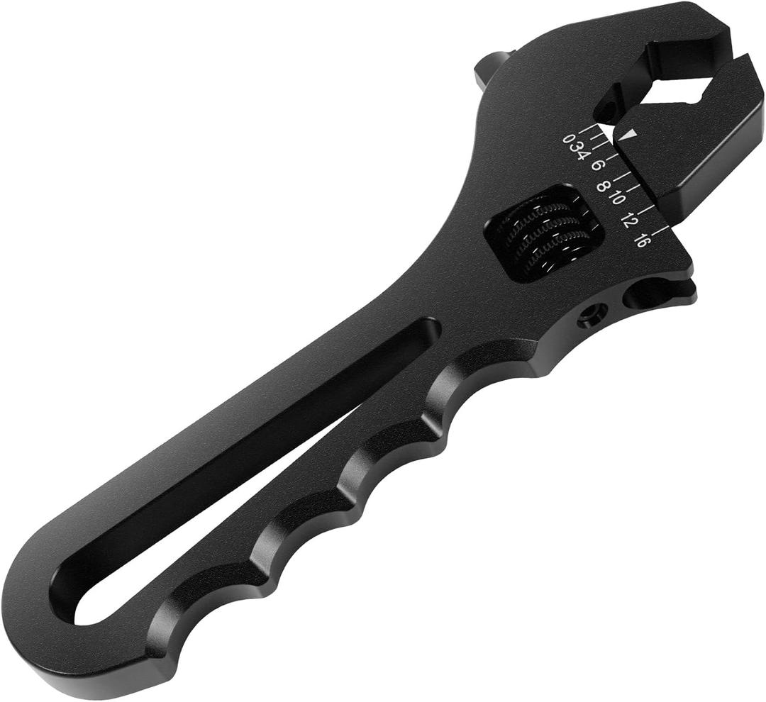 Adjustable AN Wrench 3AN-16AN - Lightweight Aerospace Aluminum, Black Anodized Finish for AN Hose & Fuel Line Fittings (Non-Scratch Jaw)