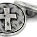 Bezelry 12 Pieces Cross Symbol Metal Shank Buttons. 20mm (3/4 inch) (Antique Silver)