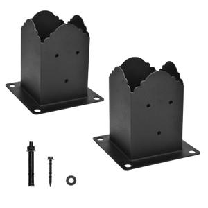 Creative Design 4x4 Post Base, Square Bracket Post Base for Fence Mailbox Deck, Bolt Down Post Base Wood Post Ground Anchor, Fit 3.5''x3.5'' Square Wood Post (Black - Set 2)