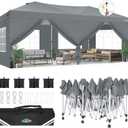 COBIZI Canopy 10x20 Pop Up Canopy Tent with 6 Sidewalls, One Push Party Tents for Parties Outdoor Wedding Waterproof Gazebo Commercial Event Tent with Sandbags, Grey