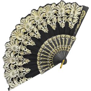 Handheld Chinese Folding Fan Hand Fans for Women Foldable Bulk for Party Wedding Church Dancing (Black)