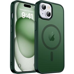 Magnetic for iPhone 15 Plus Case & iPhone 14 Plus Case, [Compatible with MagSafe] [Military Grade Drop Protection] Translucent Matte Shockproof Anti-Scratch Phone Cover, Forest Green