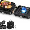 OGERY 2-Burner Foldable Camping Stove with Griddle (Textured & Smooth) and Carrying Bag, Portable Propane Camp Stove with 2 Adjustable Burners & Piezo Ignition, for Camping Tailgating Essentials Gear (Black)