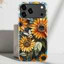 for iPhone 17 Pro Max Case - Wireless Charging Compatible - Dual-Layer Hard Shell + Silicone Cover - Shockproof Protective Phone Case with Stylish Designs for Women - Retro Sunflowers