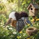 Handmade Fiber Bird Nesting Heart, Nesting Material for Wild Bird, Refillable Nesting Accessories, Hummingbird Nest/House, Outdoor Garden Decortion, Gifts for Bird/Nature Lovers (2pc)
