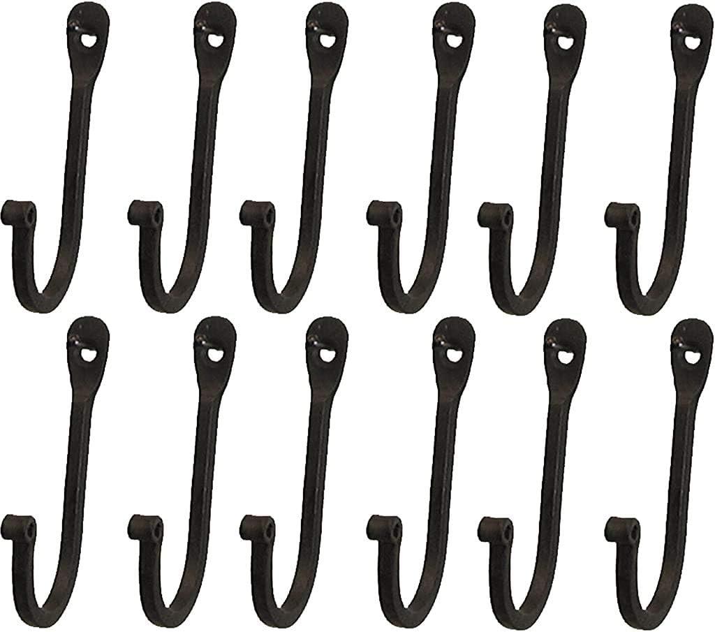 Early American Single Prong Wrought Iron Hooks, Set of 12 - Rustic Curved Metal Fasteners - Decorative Colonial Wall Dcor