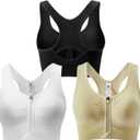 Zip Front Sports Bra for Women - Medium Support Racerback Workout Bra with Removable Pads & Double Hooks (S)