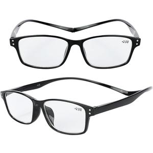 2 Pack Magnetic Reading Glasses Long Temples Computer Readers Flexible Temple For Larger Face (Black)