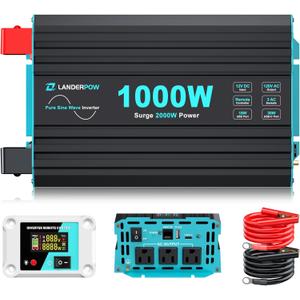 1000 Watt Pure Sine Wave Inverter, Power Inverter for Car, Camping, Solar, RV, Truck, Home, 12V DC to 120V AC Inverters with 3 AC Outlet, 30W USB-C, 5V 3.1A USB, Remote Control, Surge 2000W