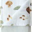 Generic Mushroom Muslin Swaddle Blanket, Baby Waffle Knit Blanket Neutral, 2 Layers Infant Newborn Crib Stroller Receiving Blanket for Boys & Girls