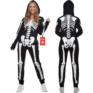 Morph Skeleton Costume Women, Skeleton Jumpsuit Womens, Halloween Costume Adult Women (Large, Black)