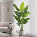 Artificial Bird of Paradise Plant 6.5Ft Tall Fake Tropical Palm Tree Large Fake Plants with 15 Silk Banana Leaves Faux Plant Indoor Decor Trees White Pot for Home Bedroom Living Room Office