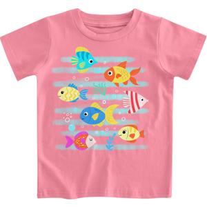 RAISEVERN Girls Clothes Cute Graphic Shirts Kids Short Sleeve T-Shirt Ocean Tee Tops Outifits (Pink) 3-4T