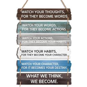 6 Pcs Inspirational Wall Art Decor for Office Watch Your Thoughts Wooden Hanging Motivational Wall Decor Rustic Positive Quotes Plaques for Classroom Home Bedroom Kitchen Living Room(Classic Style)