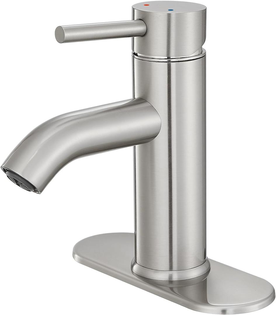 Bathroom Faucet Brushed Nickel One-Handle, Modern one Hole Bathroom Sink Faucet Lavatory Faucet with Deck (Short)