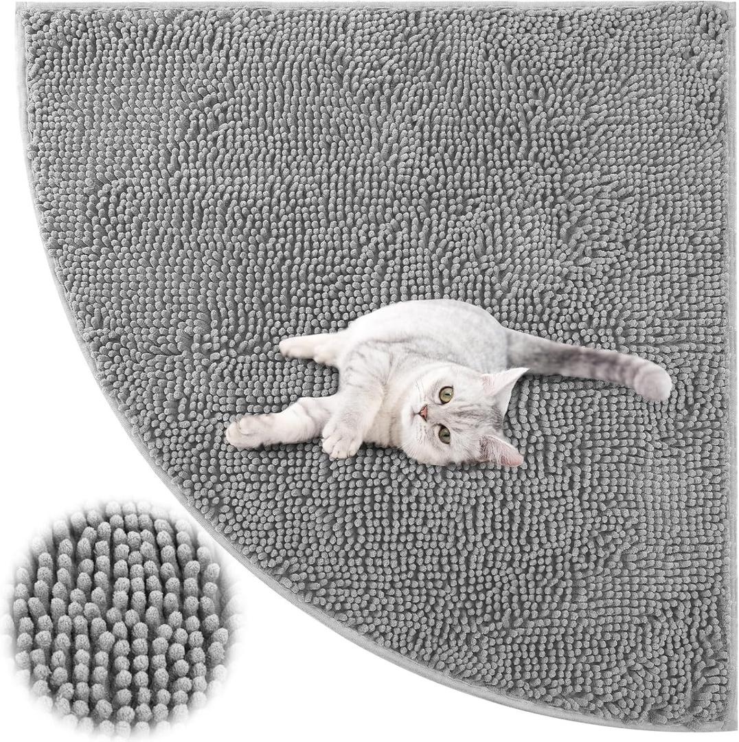 Tinideya Corner Cat Litter Mat 31"x 31" Kitty Litter Box Trapping Mat Large Waterproof Corner Rug Non Slip, Easy Clean, Machine Washable(Light Gray)