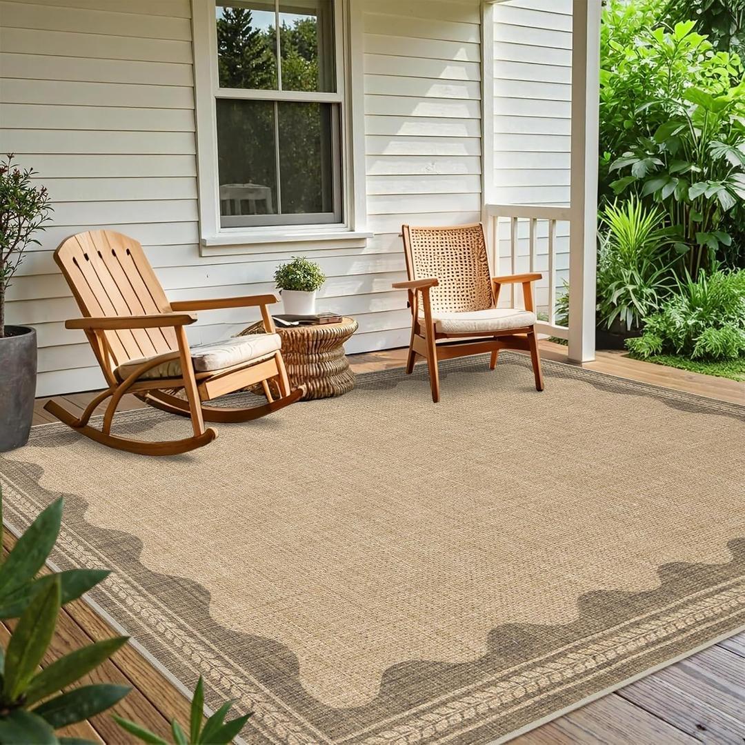 Scalloped Rug 6x9 Easy Jute Outdoor Patio Rug Indoor Outdoor Carpet
Washable Rugs for Living Room Bedroom Non Slip Neutral Large Outdoor Rug for Backyard Patio Office