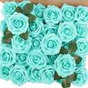 MACTING Artificial Flower Roses 30PCS Real Touch Fake Flowers with Stem Foam Roses for DIY Wedding Bouquets Table Centerpieces Party Baby Shower Home Summer Mothers Day Decoration (Mint Green)