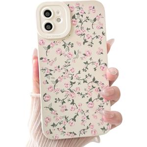 NITITOP Compatible with iPhone 11 Case Cute Aesthetic Flower Floral Vintage Rose Pattern Design for Women Girls Soft TPU White Back Shockproof Protective Phone Cover - Light Pink