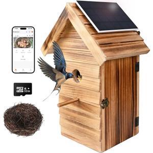Smart Bird House with Camera, 2.4G WiFi & App Alerts, 160 Wide View 1080P HD Wireless Birdhouse, Auto Capture Bird Video & Motion Detection, Smart Bird House Camera Solar Powered (Dark, Normal)
