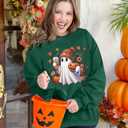 MNLYBABY Halloween Sweatshirts Women Cute Ghost Shirt: Oversized Coffee Lover Fall Pumpkin Sweater Spooky Hoodie Top (Green, S)