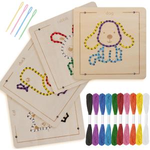 Montessori Wooden Lacing Toys for Toddlers and Kids Ages 2-4 5-7, Sewing Kit Fine Motor Skill Busy Board, Education Sensory Preschool Toy for 1 2 3 4 Year Olds, Birthday Gift for Boys and Girls