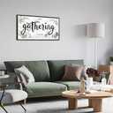 iLOOKLiKE The Gathering Place Sign Wall Art Rustic Gather Canvas Prints Sit Long Talk Much Laugh Often Artwork Black Floater Frame for Home Kitchen Dining Room 20"x40"