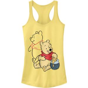 Disney Women's Winnie Pooh Line Art Slim Fit, Scoop Hem Racerback Tank (XX-Large, Banana)