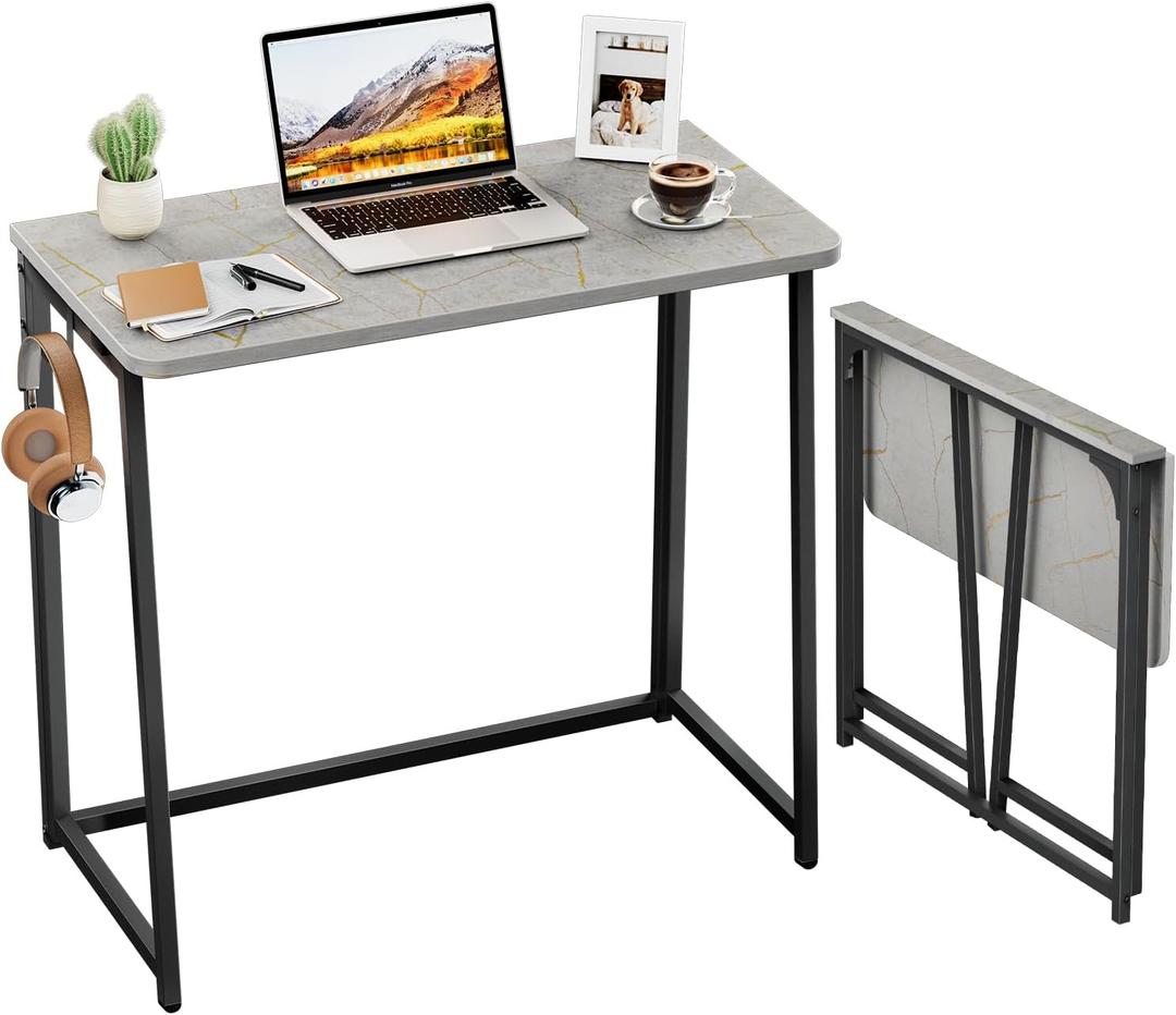 WOHOMO Small Foldable Computer Desk Writing Study Desk Easy Assembly Space-Saving Foldable Laptop Table Writing Workstation for Home Office,Grey (Small Size:31.5 x 15.7)
