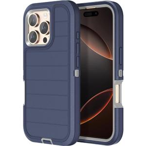 for iPhone 16 Pro Case Heavy Duty 3-Layer[Shockproof][Dropproof][Dust-Proof] Military Grade Rugged Full Body Protection Cover Case for Apple iPhone 16 Pro 5G 6.3 inch,Navy Blue/Grey