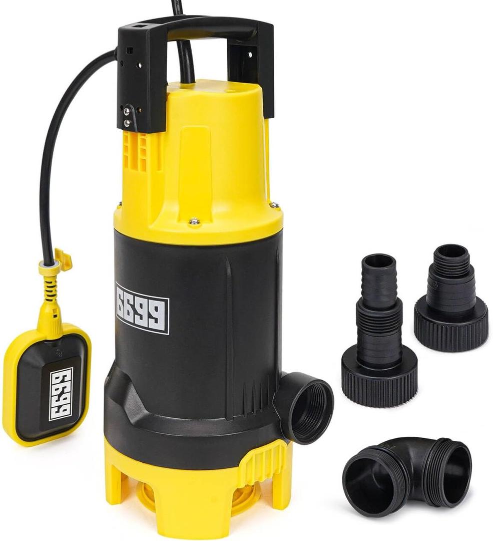 Sump Pump Submersible 6500GPH Powerful Water Pump for Pool Draining 1.5HP Utility Pump with Adjustable Float Switch 16FT Power Cord for Flooded House Sump Pit Pond Remove Water